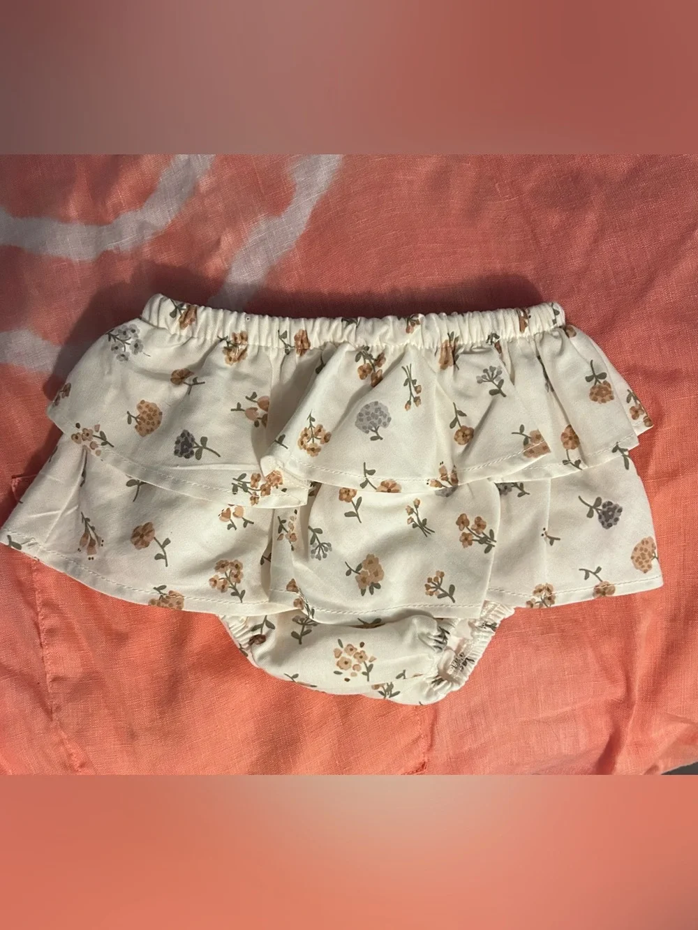 Mayoral Cream Baby Diaper Cover with Tan and Gray Floral Print